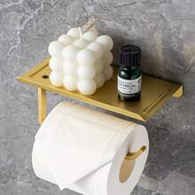 1 pieza Soporte para papel higiénico de aleación de aluminio dorado con soporte para teléfono, adecuado para el baño