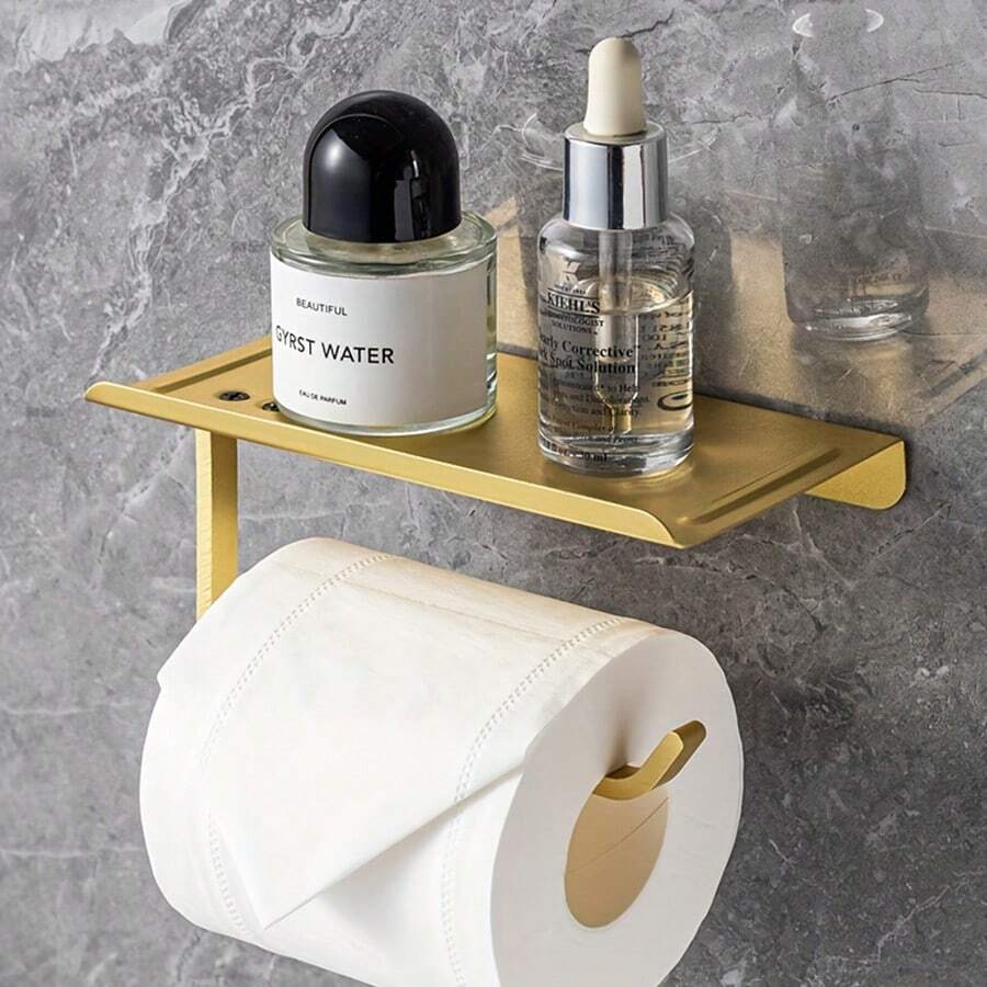 1 pieza Soporte para papel higiénico de aleación de aluminio dorado con soporte para teléfono, adecuado para el baño