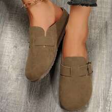 Women's Adjustable Buckle Suede Clogs Leather Soft Footbed Sandals Potato Shoes With Arch Support - Khaki - View 7