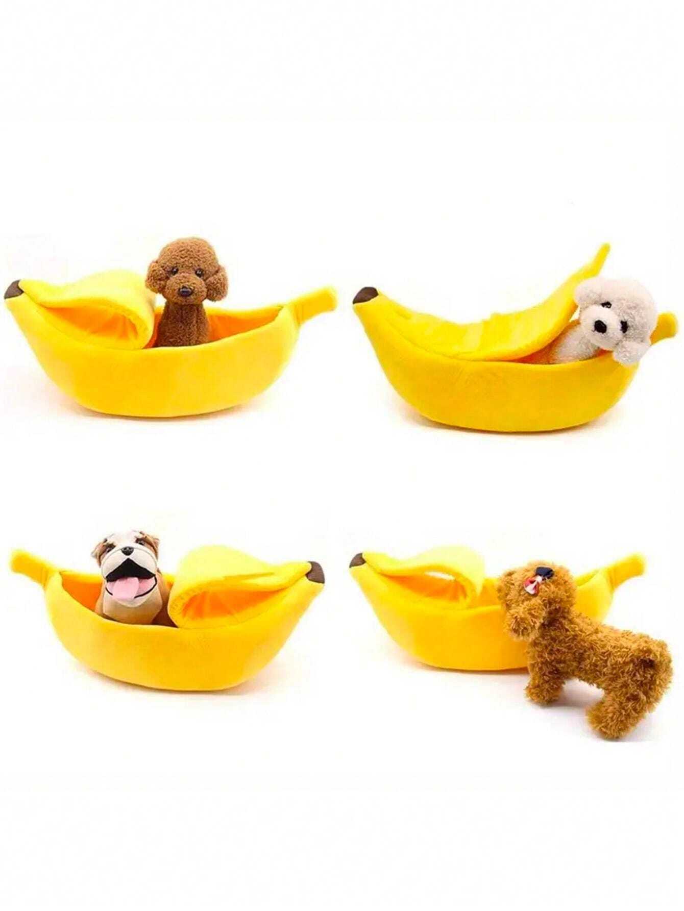 BananaShaped Pet Bed With Cover, HalfClosed Deep Sleep Soft Cushion