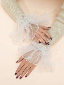 1pair Ladies' Stud Beaded Rolled Edge Sleeve Cuff With Lace Decoration Valentine's Day Valentines