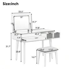MERAX 43.3" Classic Wood Makeup Vanity Set With Flip-Top Mirror And Stool, Dressing Table With Three Drawers And Storage Space - màu nâu - Xem 7