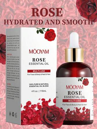 MOOYAM 玫瑰香體滋潤油，玫瑰香精油按摩油，滋潤和柔軟皮膚，保濕和提亮面部精油，女士和男士日常護膚保濕乳液，易吸收、多功能的香水玫瑰身體滴液4盎司/118毫升
