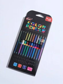 12 piezas/paquete Lápices bicolor, 24 colores Lápices de dibujo, regalo navideño de papelería para estudiantes