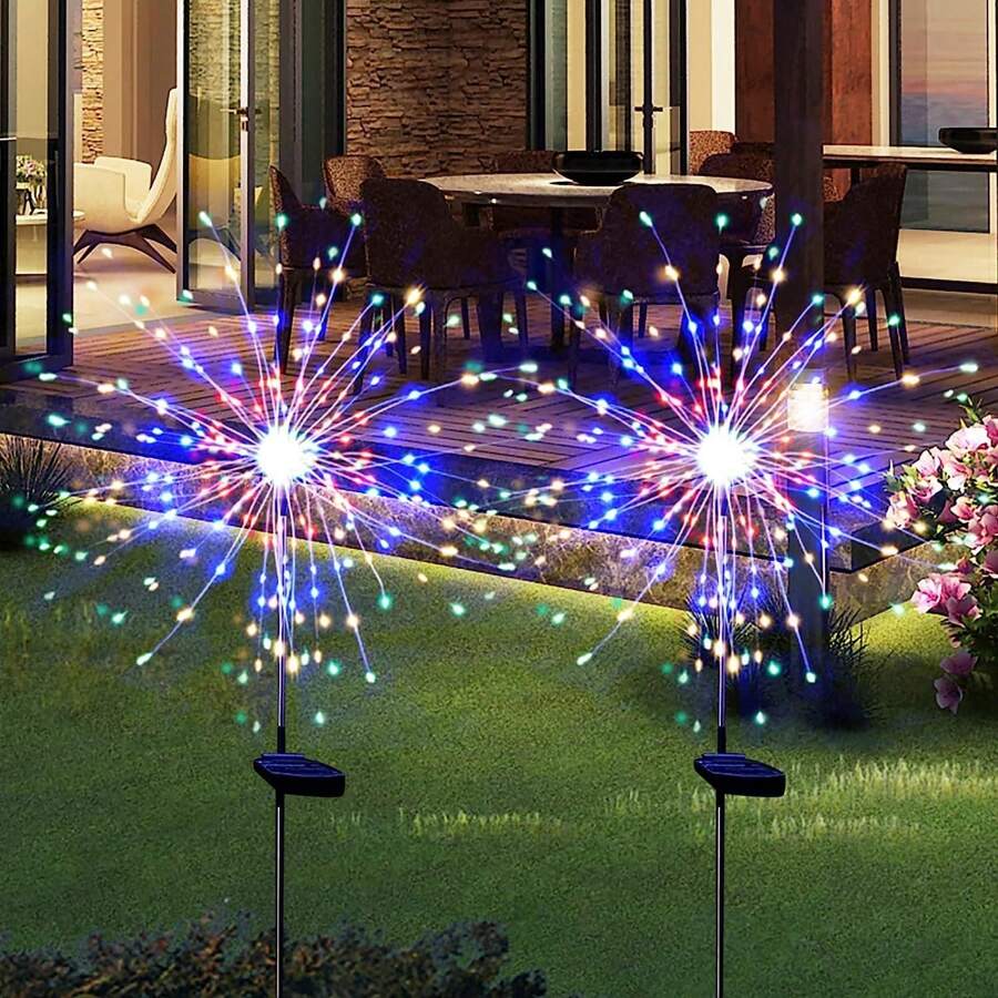 Luces tipo fuegos artificiales solares para jardín, impermeables, estacas de arte solar con iluminación intermitente para decoración exterior, 60 luces tipo fuegos artificiales solares para decoración de patio, sendero y fiesta