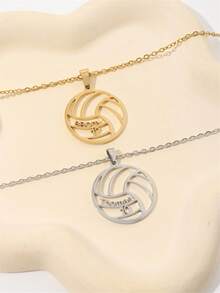 1 件定制排球形铭牌项链，个性化运动名称和号码项链，运动赛事名称项链，送给她、朋友、周年纪念日、生日、圣诞节、派对的礼物 - 銀色 - 查看 2