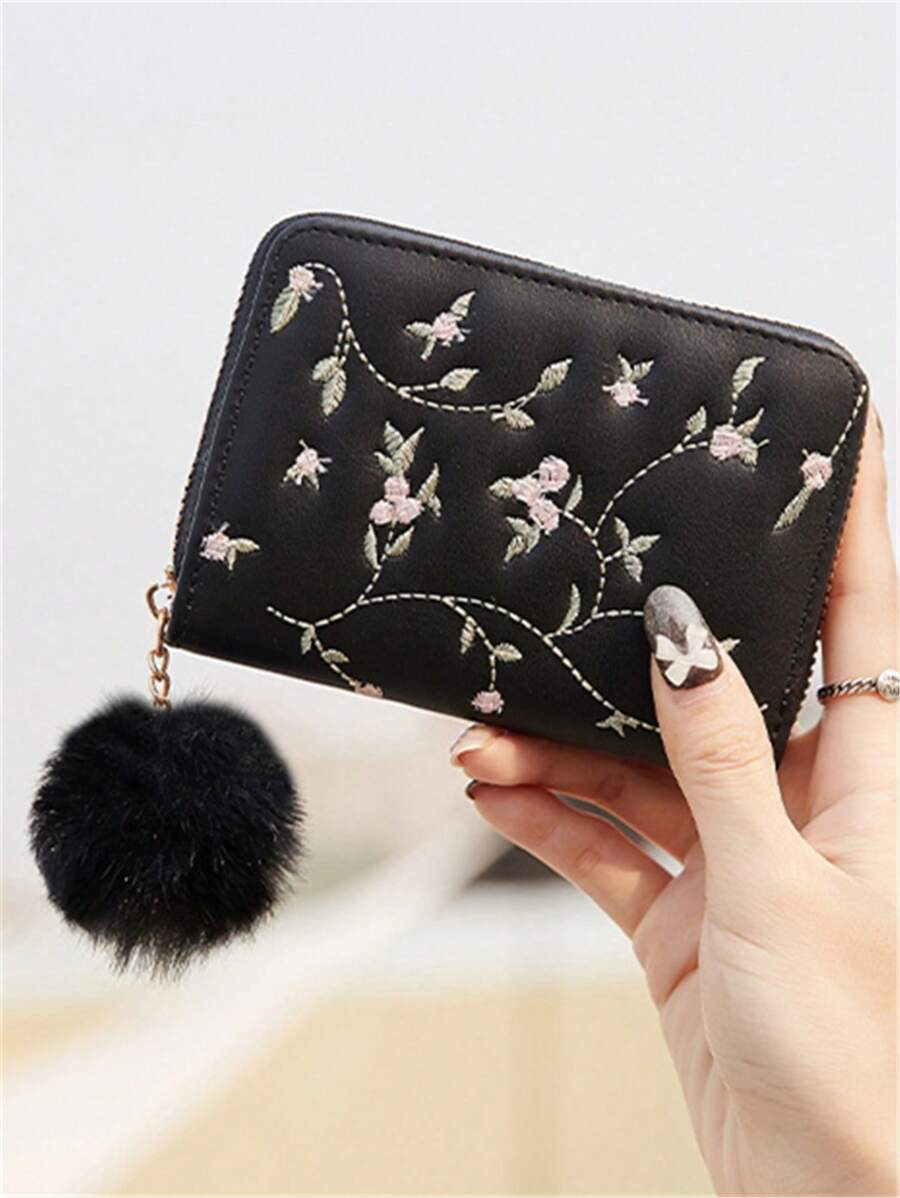 Women Flower Embroidered Zipper Handbag & Coin For Women Wallet Purse Wallet Small Wallet - Black - View 1