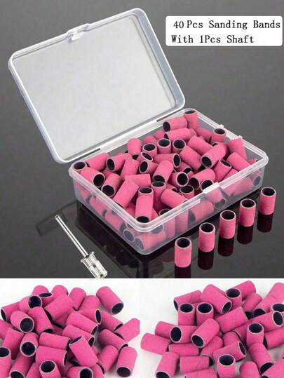 GGJOYO 40 Pcs/Box Sanding Bands With 1pc Metal Shaft Set Nail Drill Bits For Nail Polish Gel Dead Skin Calluses Remove Sand Bands Cutter