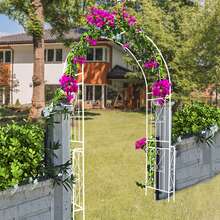 Metal Garden Arch W55'' X H94.5'' Garden Arbor Trellis Climbing Plants Support Rose Arch Outdoor Arch Cream White - White - View 10
