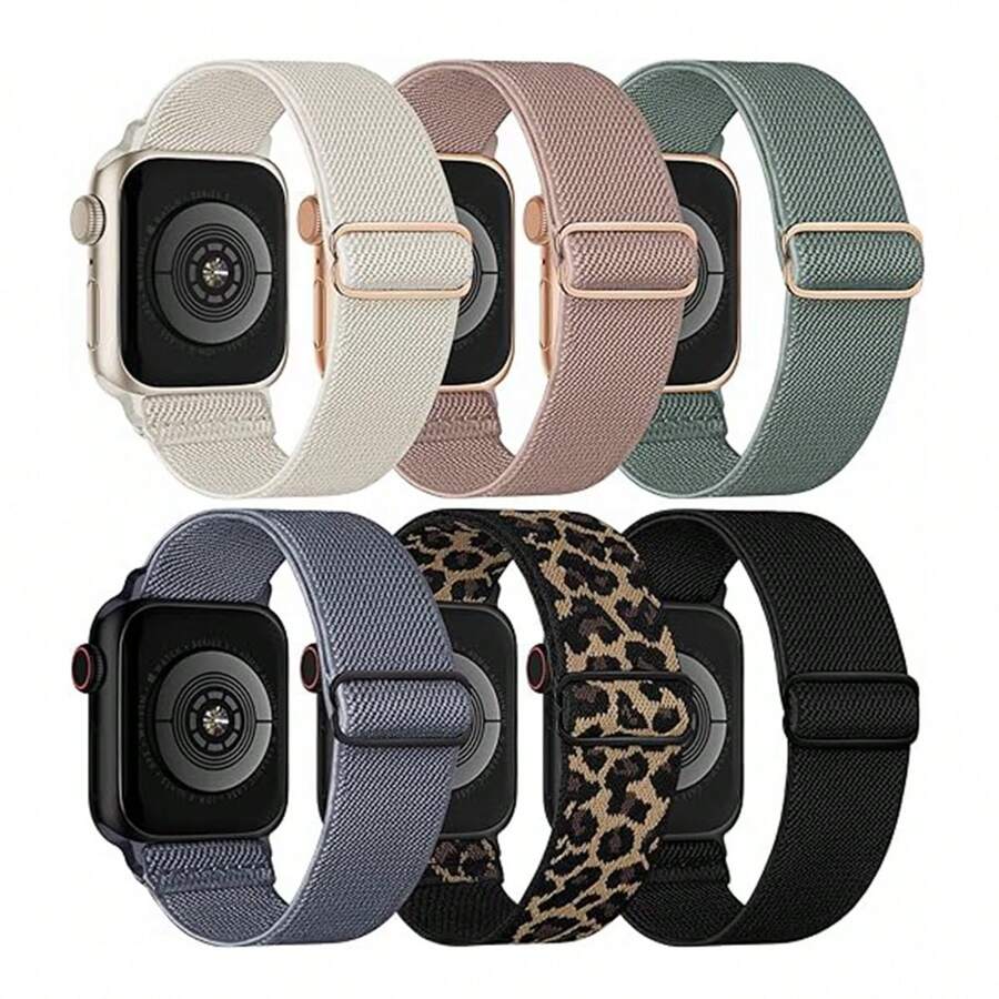 6条/套编织单环表带，兼容 Ultra 38mm 40mm 41mm 42mm 46mm 44mm 45mm 49mm，男女通用；18mm 20mm 22mm通用尼龙弹力表带，兼容三星Galaxy Watch/Garmin Watch/Amazfit Watch/Redmi Watch；柔软可调节尼龙透气运动表带，兼容Fitbit Versa2 Versa3 Versa4