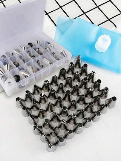 39pcs/51pcs Pastry Tips Set, Cream Nozzle Set, Cookie Flower Tips Set, Cake Decorating Tools, 48 Heads Of Pastry Tips, 1 Converter, 1 Piping Bag, 1 Storage Box