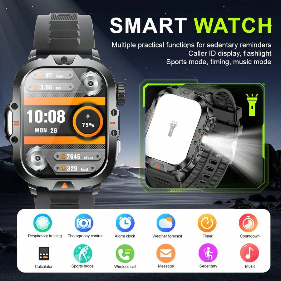 Đồng hồ thông minh thể thao màn hình cảm ứng 2,01 inch Full HD MỚI dành cho nam và nữ, hỗ trợ gọi điện, đếm bước/calo, nhắc nhở cuộc gọi/tin nhắn và nhiều chức năng khác, tương thích với điện thoại Android/IOS - màu đen - Xem 1