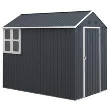 Outsunny Geräteschuppen Stahl, 4㎡ Gerätehaus mit Fenster abschließbarer Gartenschrank, 259 x 172 x 222 cm Gartenhaus für Balkon, Terrasse, Dunkelgrau - Dunkelgrau - Übersicht 5