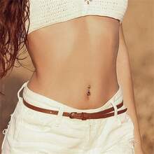 1件水晶肚脐环，肚脐穿刺饰品，14G不锈钢杆，闪亮双心螺纹肚脐环，男女通用 - 心型臍環 - 查看 5