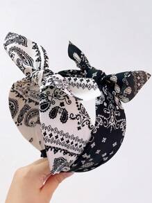 Summer New Retro Casual Cashew Flower Bow Rabbit Ear Wide Fashion Fabric Headband For Women Hairband Hair Hoop, Bow Accessories, Hairband Headband For Women, Hair Accessories, Knotted Headband