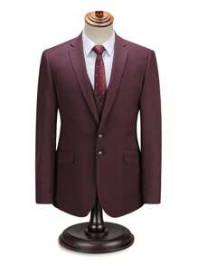 Burgundy Men's Slim-Fit Suit Jacket, Suitable For All Seasons In Office & Business Settings - Burgundy - View 2