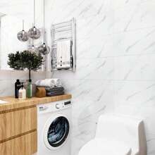 Treeboy 10Pcs Bathroom Wall Panels PVC Cladding Shower Wet Wall Tile Marble Effect Decor White Marble Pattern Porcelain Tile Sticker Waterproof Splashproof Wall Paper For Kitchen Or Bathroom, Aluminum-Plastic Board Wall Sticker - White (60*30cm) - View 8