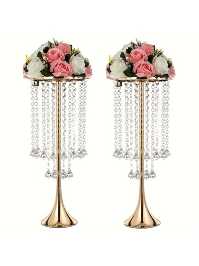 2pcs Acrylic Hanging Bead Flower Stand, 21.88ft Tall Electroplated, Dining Table Flower Rack, Home Decor, Wedding & Holiday Decoration Gifts Birthday Graduation Vase Room Decor Flower Vase Glass Vase