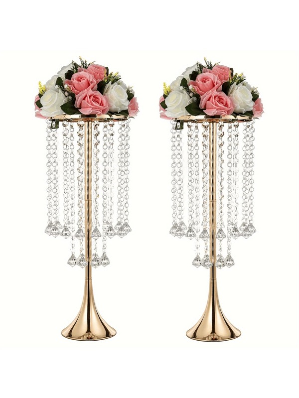 2pcs Acrylic Hanging Bead Flower Stand, 21.88ft Tall Electroplated, Dining Table Flower Rack, Home Decor, Wedding & Holiday Decoration Gifts Birthday Graduation Vase Room Decor Flower Vase Glass Vase