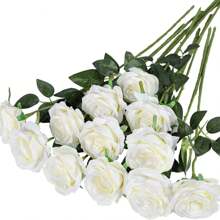 10/12 piezas Ramos de rosas de seda artificial con tallos largos para decoración del hogar, boda, fiesta, Día de San Valentín, regalo