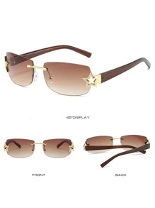 Y2K 时尚复古无框矩形太阳镜，粉色运动眼镜，适合夏季海滩度假、户外旅行的时尚女士眼镜