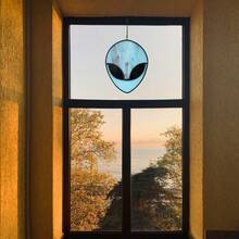 1入組藍色外星人懸掛裝飾品，外太空主題家居裝飾，生日派對裝飾，適用於窗戶的觀景器，適用於家庭花園庭院牆壁懸掛（包括安裝工具） - 藍色 - 查看 3