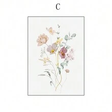 装饰性抽象水彩花卉、花蕾和叶子绘画，现代时尚风格，简约家居装饰墙艺术，客厅/卧室背景，礼物，无框架帆布印刷品 - 彩色 - 查看 19