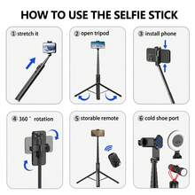 1.83m Integrated Hidden Design Multi-Functional Stable Tripod Selfie Stick - Black - View 6