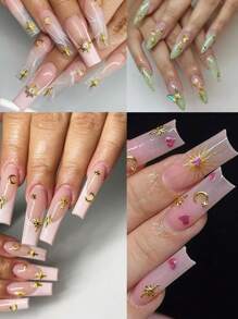 12 Grids/Box Nail Charms Sun Star Moon Series Gold Jewelry Y2K Hottie Style Nail Parts Mixed 3D Nail Art Decoration Starlight Shape Metallic Nail Art Rhinestones Decorations Gem For Manicure Supplies - Multicolor - View 6