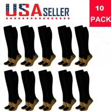 Dazone 10 Pairs Compression Socks Mens Womens S/M L/XL XXL 20-30mmHg Support Knee High Socks Stockings Unisex Energy Ankle Support Running Athletic Sports Fitness Socks - 黑色 - 查看 1