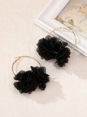 2 st/set örhängen i bohemisk stil med svarta blommiga tygdetaljer, lämpliga för fest- och högtidsgåvor för kvinnor