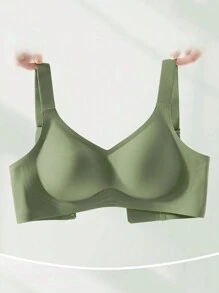 Đồ lót thoải mái đơn giản màu trơn, áo lót nâng ngực không dây có miếng đệm có thể tháo rời và thiết kế liền mạch, thích hợp cho giấc ngủ, đồ lót - màu xanh lá - Xem 1