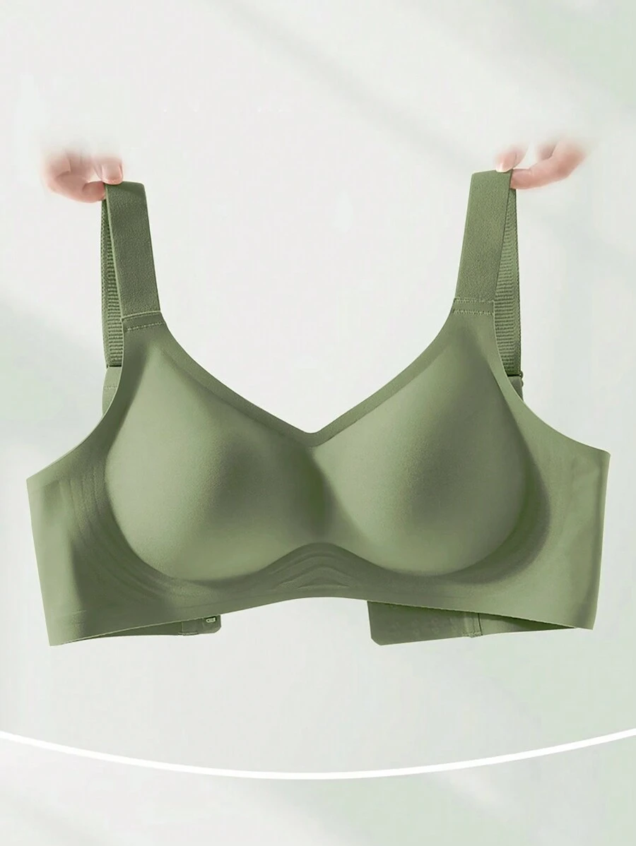 Đồ lót thoải mái đơn giản màu trơn, áo lót nâng ngực không dây có miếng đệm có thể tháo rời và thiết kế liền mạch, thích hợp cho giấc ngủ, đồ lót - màu xanh lá - Xem 1
