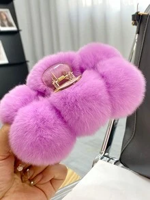 1pc Plush Soft Hair Claw Clip,Women's Hair Claws, Suitable For Daily Use Cute,Pink Accessories Valentine's Day - Hot Pink - View 7