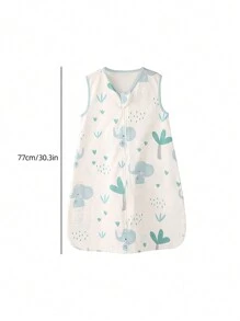 1件装新生儿睡袋棉纱布襁褓包巾，春季新生儿防踢毯卡通大象印花无袖背心婴儿包巾，婴儿用品 - 藍色 - 查看 2