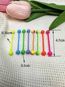 2pcs糖果色钛钢长杆双耳环双头球耳桥耳钉螺旋耳环乳头环欧美时尚母亲节 - 槓鈴型 - 查看 9