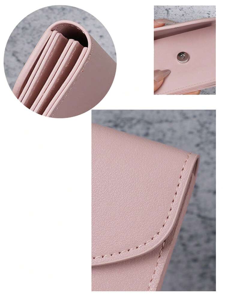 Cartera pequeña de piel suave 100% para mujer, tarjetas de crédito, monedero en efectivo, organizador con marco y cierres de cremallera, color negro, Negro -, Cerradura de beso a presión