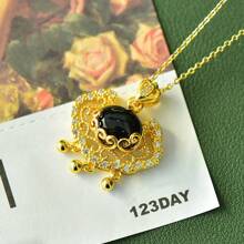 1件天然黑寶石項鍊套裝吊墜，黑寶石鍍金鑲嵌，金色玉時尚珠寶，時尚珠寶，女性項鍊珠寶，寶石項鍊，假日禮物，獻給她的禮物。 - B1 - 查看 3
