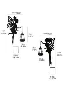 1/2 件装太阳仙女花园灯金属仙女轮廓栅栏，异想天开的金属仙女花园柱灯，花园装饰木制柱子仙女轮廓花园雕像，户外装饰，太阳能户外灯秋季装饰家居装饰