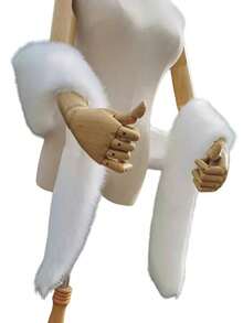 1入優雅白色長毛絨披肩，秋冬新娘婚紗裝飾，完美適用於婚禮、晚會等場合 - 白色 - 查看 5