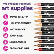 Set de 12 couleurs de tons de peau/12 couleurs standard/24 couleurs de marqueurs à double extrémité avec base acrylique en couleur chair. Parfait pour les portraits, le manga, l'anime, l'illustration, la Fête des Mères, les cadeaux pour maman, la rentrée scolaire et les fournitures scolaires
