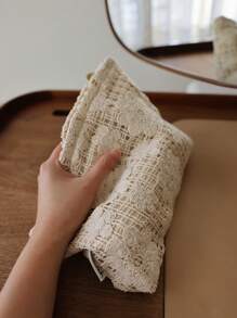 miucatch 刺绣花朵纯色面料化妆包，帆布编织优雅时尚收纳手拿包化妆品收纳袋化妆品收纳包迷你包旅行小化妆盒配件化妆架刷子包化妆品容器化妆包旅行必需品女士配件旅行用品化妆包化妆包化妆包化妆包 - 米色 - 查看 3