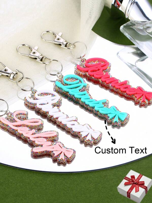 Custom Name Acrylic Keychain, Colorful Acrylic Letter Charm With Unique Bow Knot Design For Women And Men, Personalized Backpack And Luggage Anti-Loss Keyring For Travel Jewelry