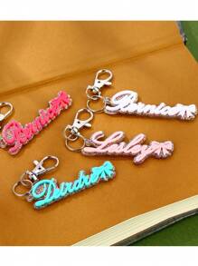 Custom Name Acrylic Keychain, Colorful Acrylic Letter Charm With Unique Bow Knot Design For Women And Men, Personalized Backpack And Luggage Anti-Loss Keyring For Travel Jewelry