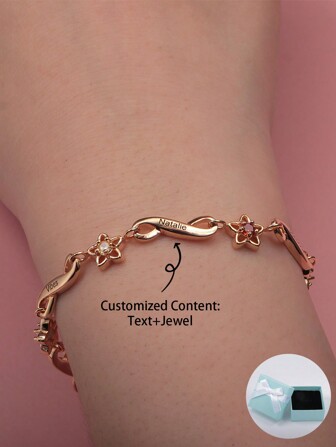 Customized Personalized Birthstone Bracelet With 1-6 Names, Floral Elements - Infinite Love, Mother's Day Gift, Valentine's Day Gift, Birthday Anniversary Gift, For Friends, Classmates, Graduation, Christmas, Family, High-End Gift