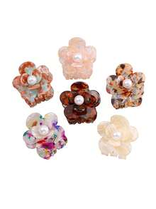 醋酸報關頭夾，女士洗浴用頭夾，拼接浴用頭鉗花朵珍珠馬尾夾，頂夾，髮夾