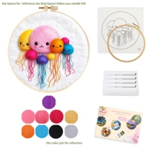 1 Pack Jellyfish Pattern Needle Felting Starter Kit With Picture Embroidery Frame Wool Needle Felt Set Handwork Diy Crafts 20x20cm/7.87x7.87inch - Multicolor - View 4