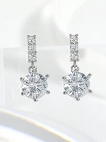 Nooxian 1 cặp khuyên tai đính đá Rhinestone thời trang và đơn giản, hoa tai Cubic Zirconia lấp lánh và cao cấp dành cho phụ nữ - Bạc - Xem 2