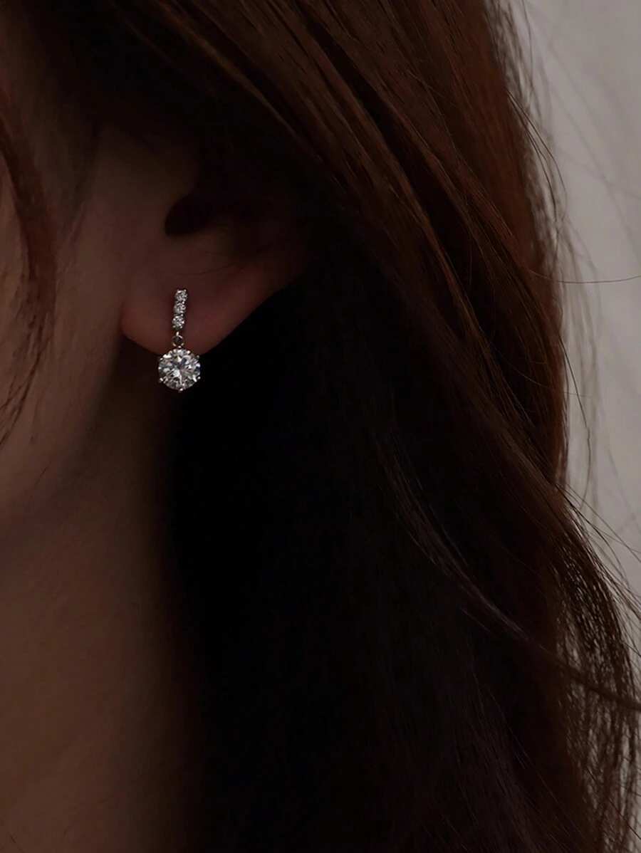 Nooxian 1 cặp khuyên tai đính đá Rhinestone thời trang và đơn giản, hoa tai Cubic Zirconia lấp lánh và cao cấp dành cho phụ nữ - Bạc - Xem 1