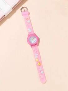 Reloj para niños con correa de silicona y patrón de mariposa lindo y compacto con movimiento de cuarzo - Rosa Fucsia - Ver 2